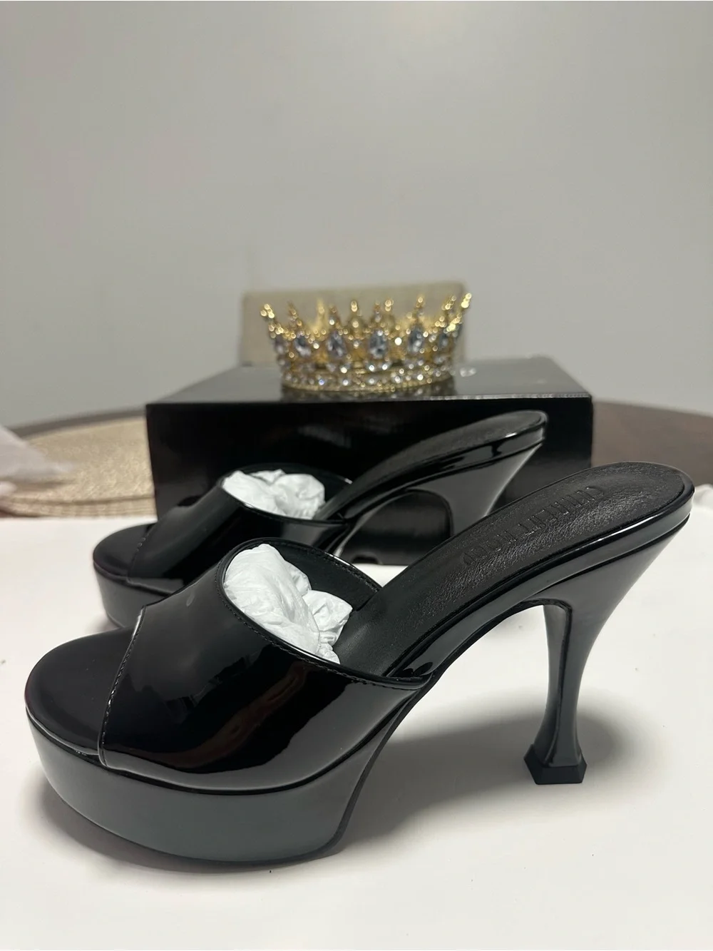 Black Patent Platform Mule Heels